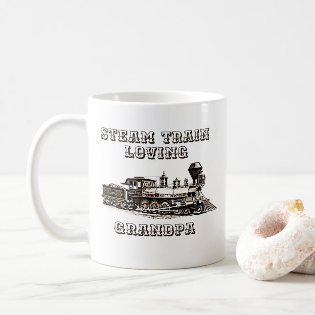 Add Name Change Text Steam Train Loving Grandpa    Coffee Mug (With Donut)