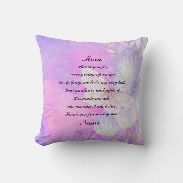 Add Name Change Text Thank You Mom Mother's Day Throw Pillow (Front)