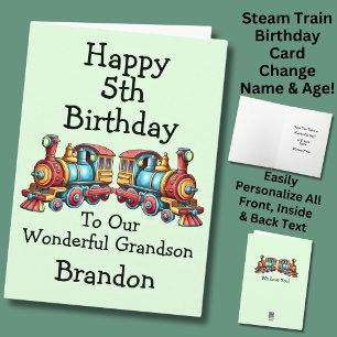 Add Name Child's  2 Steam Trains  Boy's Card