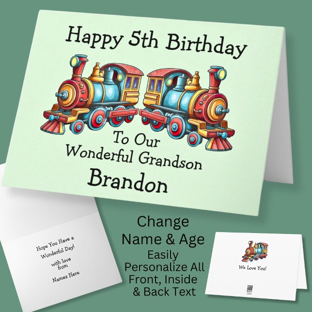 Add Name Child's  Steam Train  Boy's Card (Creator Uploaded)