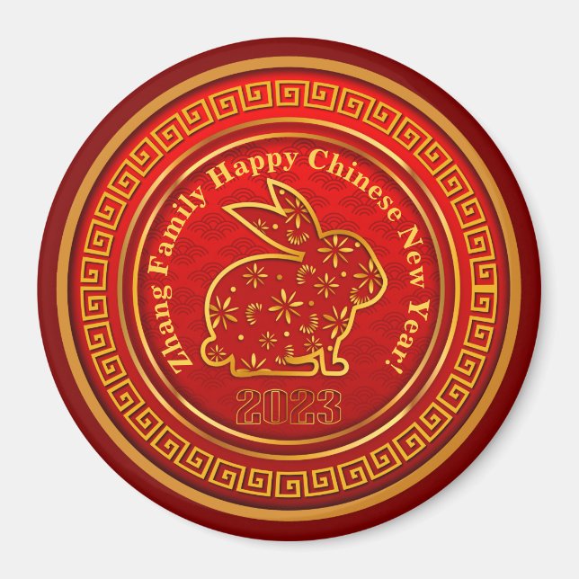 Add Name Chinese New Year 2023 Rabbit Gold Red 3"  Magnet (Front)