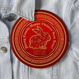 Add Name Chinese New Year 2023 Rabbit Gold Red 6" 6 Inch Round Button