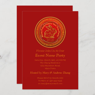 Add Name Chinese New Year 2023 Year Rabbit Gold  Invitation