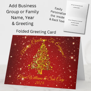 Add Name  Christmas Red Gold Tree Star Greeting Card