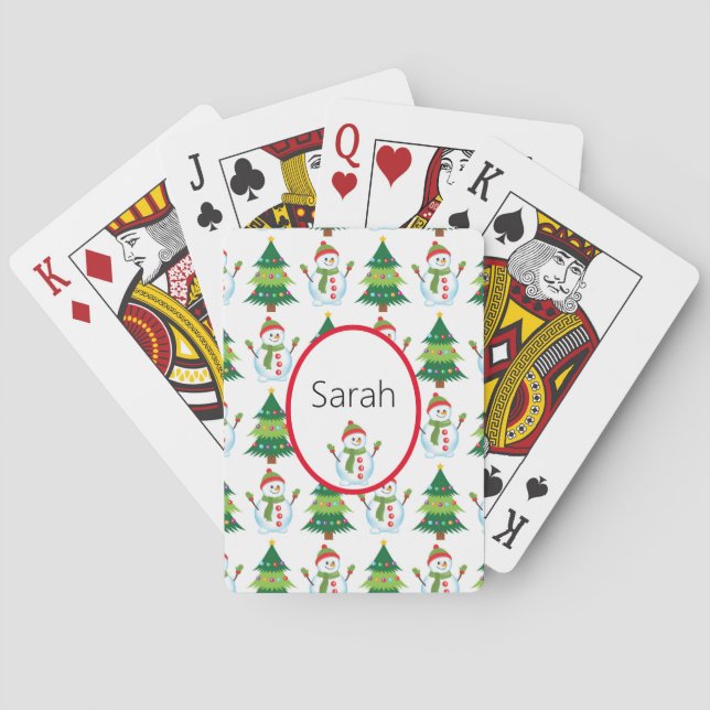 Add Name Christmas Stocking Stuffer Snowman Playing Cards (Back)