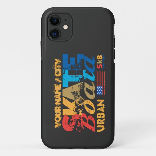 Add Name City Text Skateboard Urban SK8 Distressed Case-Mate iPhone Case (Back)