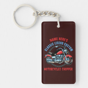Add Name Classic Custom Red Motorcycle Chopper     Keychain