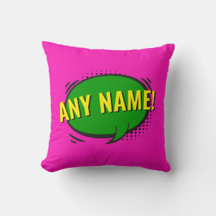 Add Name Comic Book Style Text Purple Green Throw Pillow