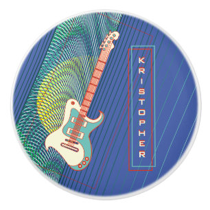 Add Name Cool Modern Teal & Blue Electric Guitar Ceramic Knob
