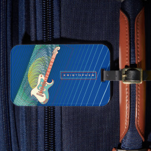   Add Name Cool Modern Teal & Blue Electric Guitar Luggage Tag