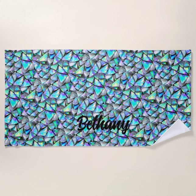 Add Name, Crystal Shard Pearlescent Iridescent Beach Towel (Front)