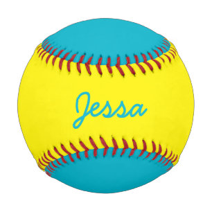 Add Name Custom Aqua Blue and Yellow Baseball