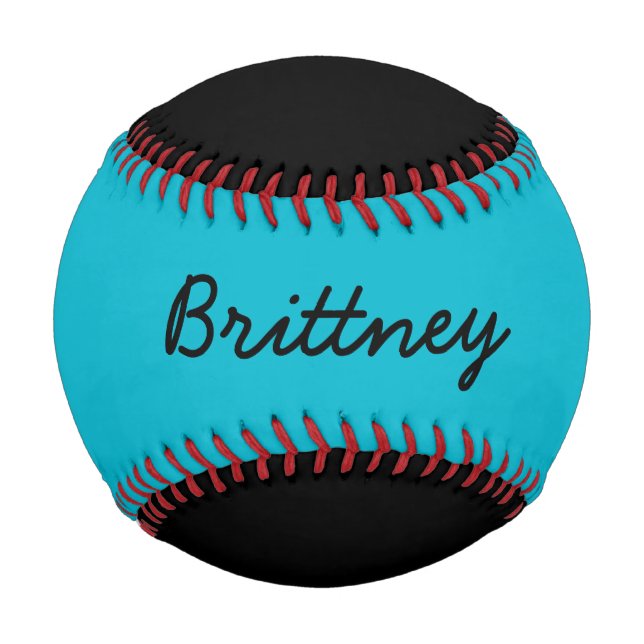 Add Name Custom Black and Aqua Blue Baseball (Front)