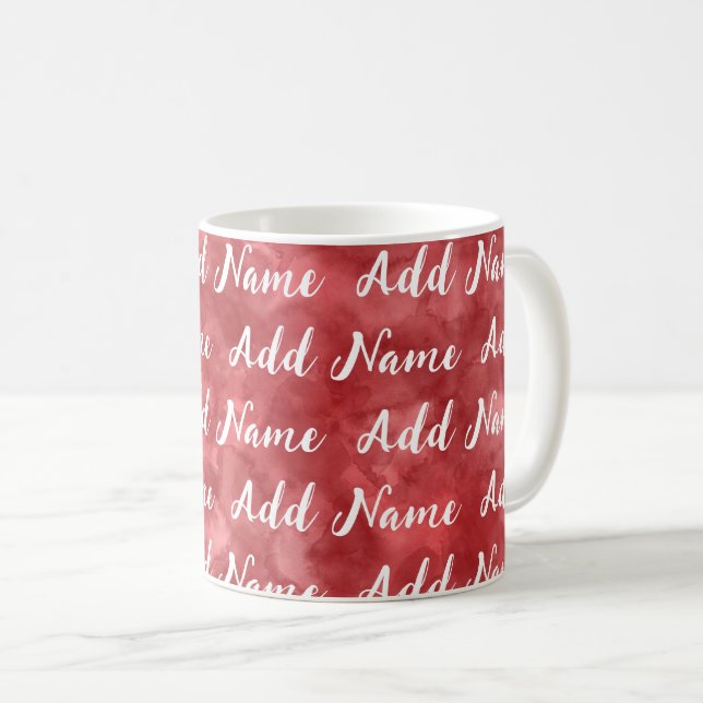 Add Name Custom Red Watercolor  Coffee Mug (Front Right)