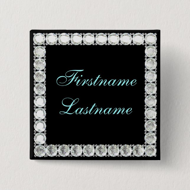 Add name-customizable diamond 2 inch square button (Front)