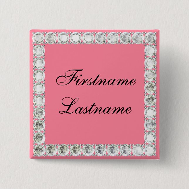 Add name-customizable diamond 2 inch square button (Front)