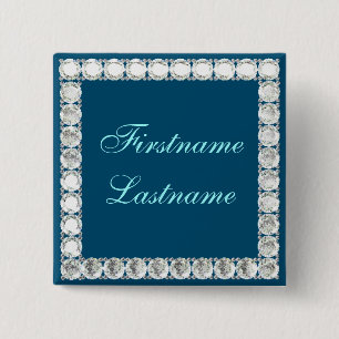 Add name-customizable diamond blue 2 inch square button