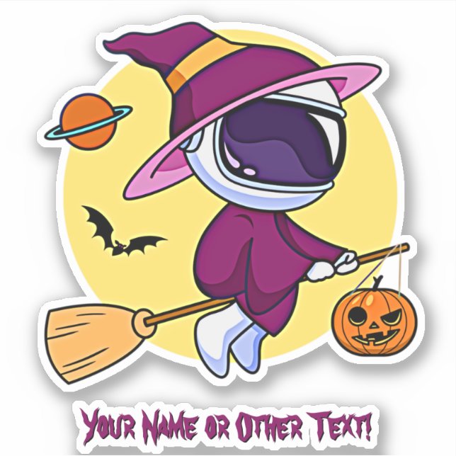 Add Name Cute Astronaut Witch Broom Saturn Pumpkin (Front)
