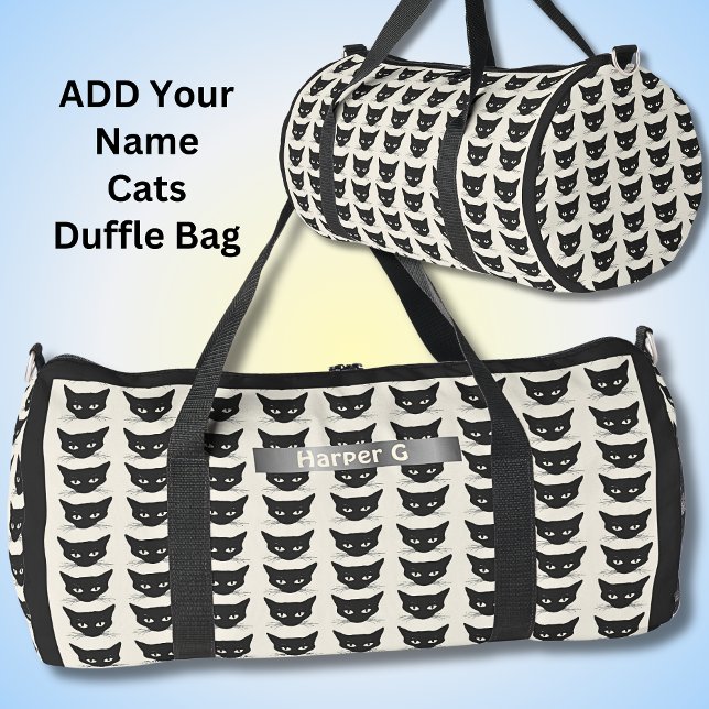 Add Name, Cute Black Cats Heads Duffle Bag (Creator Uploaded)