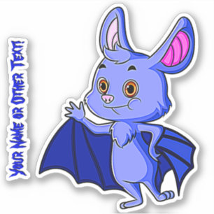 Add Name, Cute Blue Baby Bat with Wings Standing