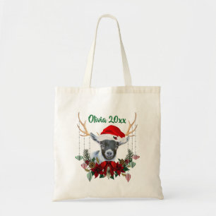 ADD NAME - Cute Christmas Pygmy Goat Kid Tote Bag