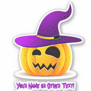 Add Name, Cute Halloween Pumpkin Purple Witch Hat 