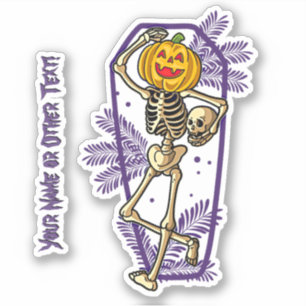 Add Name, Cute Pumpkin Head Skeleton Skull  Coffin