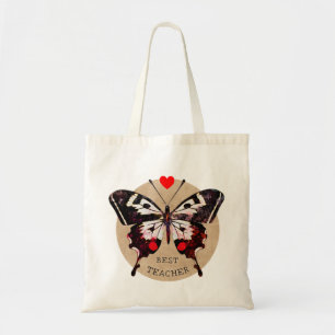 Add Name Cute Vintage Butterfly Heart Best Teacher Tote Bag