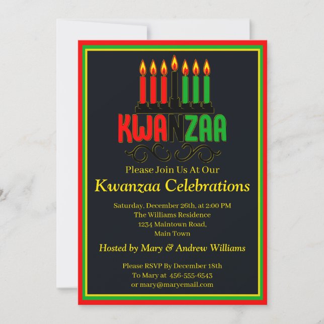 Add Name Date Details  Kwanzaa 7 Candles Party Inv Invitation (Front)
