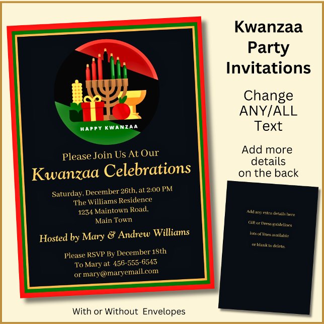 Add Name Date Details Kwanzaa Candles Gifts Party Invitation (Creator Uploaded)