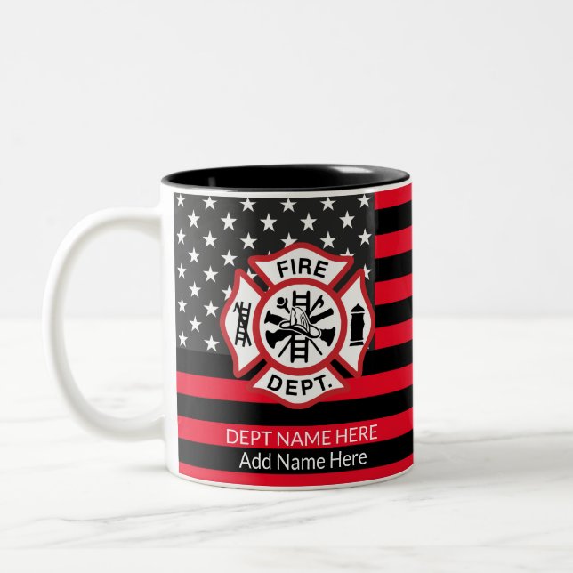Add Name Dept Firefighter Fireman Two-Tone Coffee Mug (Left)