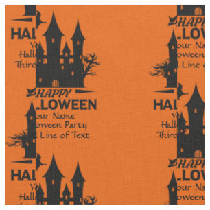 Add Name & Details Happy Halloween Haunted House Fabric