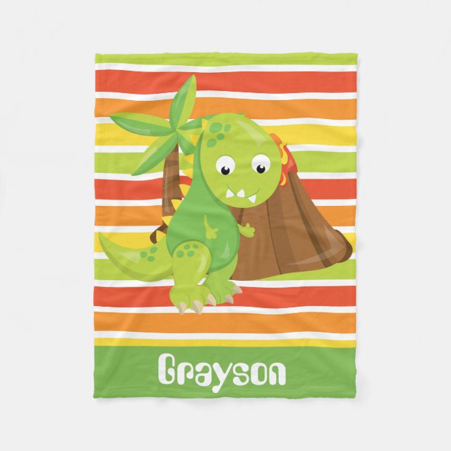 Add Name Dinosaur baby boy blanket (Front)
