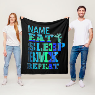 Add Name Eat Sleep BMX Repeat Blue Text Bike Rider Fleece Blanket