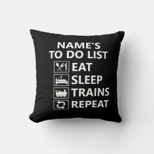 Add Name Eat Sleep Train Repeat Steam Train Throw Pillow