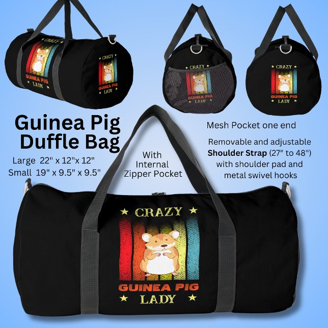 Add Name Edit Text, Crazy Guinea Pig Lady Duffle Bag (Creator Uploaded)
