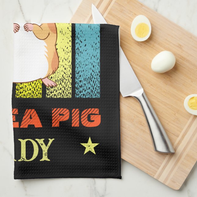 Add Name Edit Text Crazy Guinea Pig Lady Kitchen Towel (Quarter Fold)