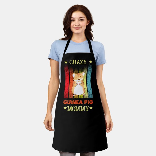 Add Name Edit Text Crazy Guinea Pig Lady Mom Apron (Worn)