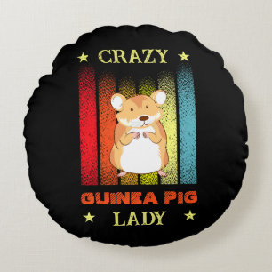 Add Name Edit Text Crazy Guinea Pig Lady Round Pillow