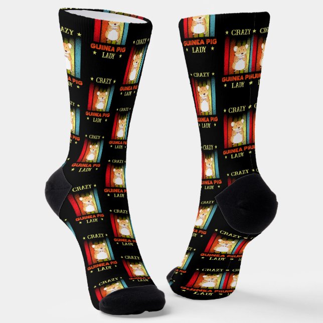 Add Name Edit Text Crazy Guinea Pig Lady Socks (Angled)