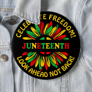 Add Name Edit Text Juneteenth Sunflower & Slogans  6 Inch Round Button