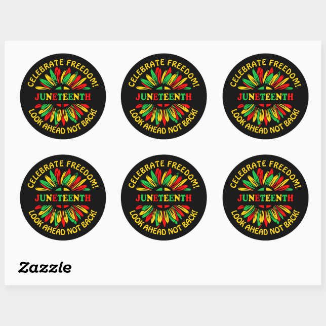 Add Name Edit Text Juneteenth Sunflower & Slogans Classic Round Sticker (Sheet)