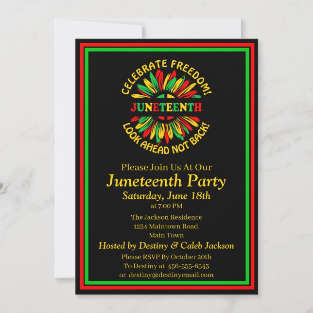 Add Name Edit Text Juneteenth Sunflower & Slogans  Invitation (Front)