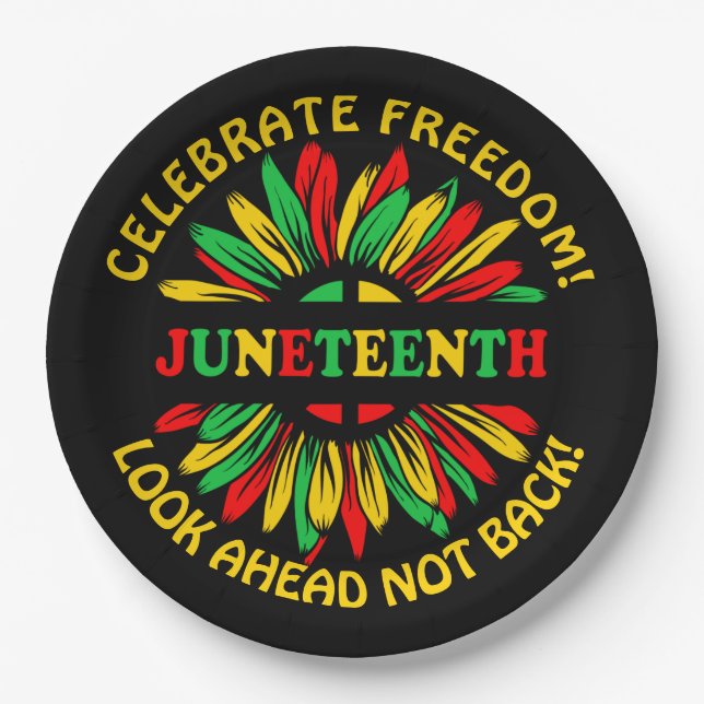 Add Name Edit Text Juneteenth Sunflower & Slogans  Paper Plate (Front)