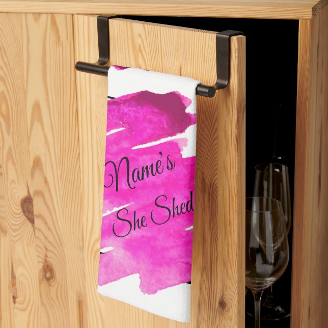 Add Name Edit Text She Shed Mauve Brush Stroke     Kitchen Towel (Thirds Fold)