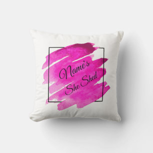 Add Name Edit Text She Shed Mauve Brush Stroke Throw Pillow