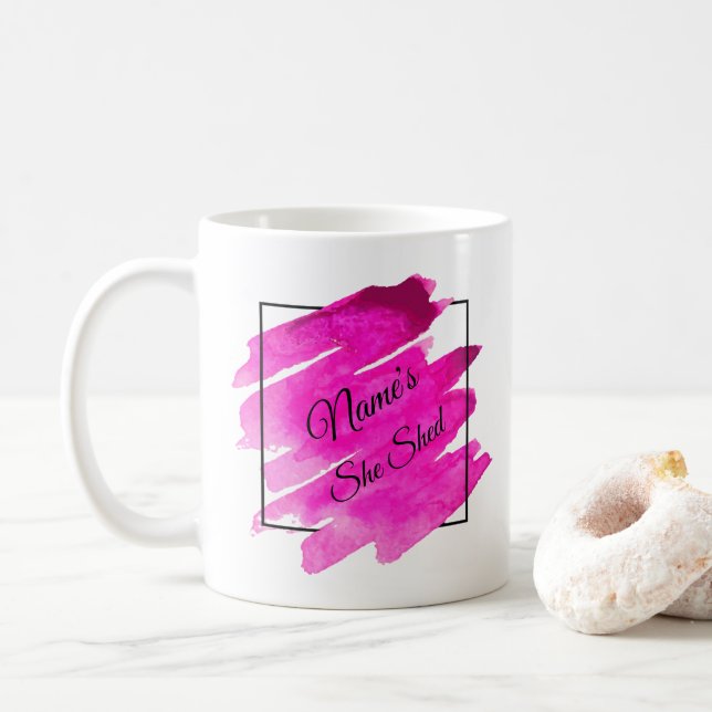 Add Name Edit Text She Shed Pink Brush Stroke      Coffee Mug (With Donut)