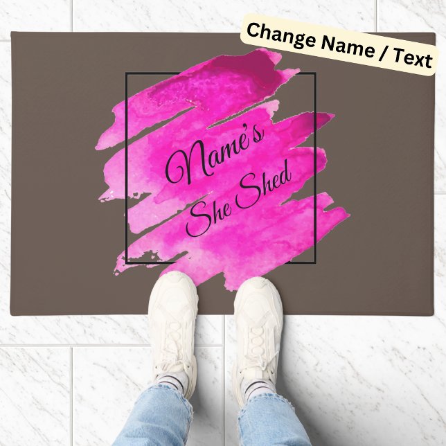 Add Name Edit Text She Shed Pink Brush Stroke      Doormat (Creator Uploaded)