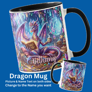 Add Name Fantasy Dragon with Book & Coffee Mug