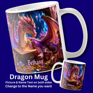 Add Name Fantasy Dragon with Book & Coffee Mug